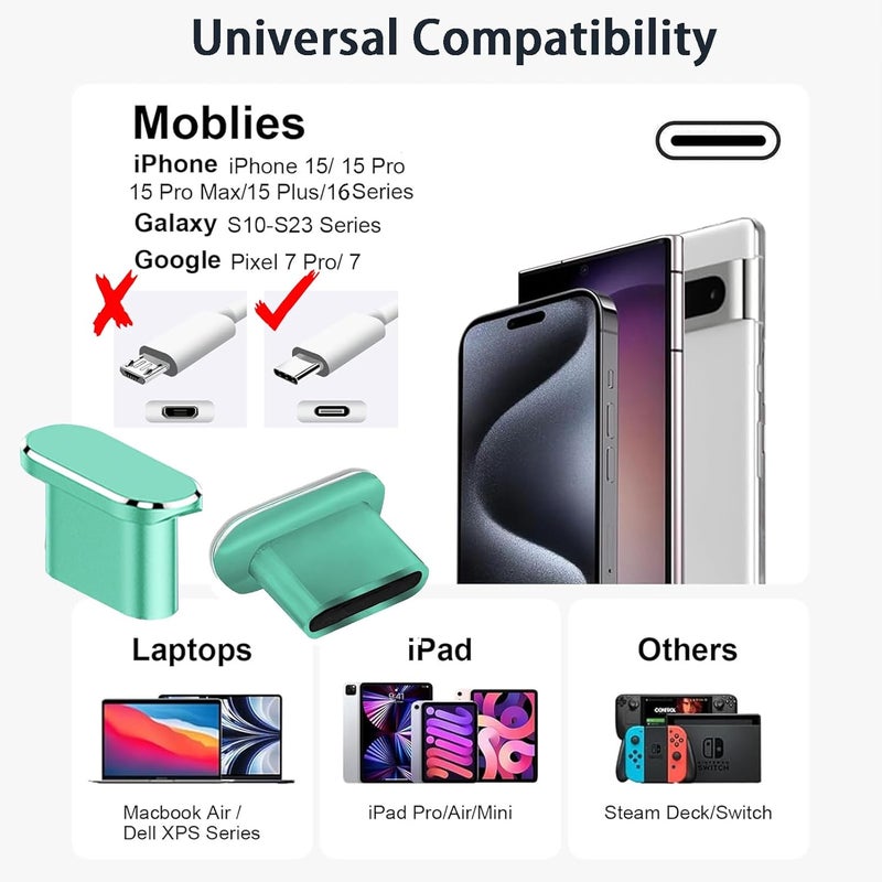 UYXiNONE Mobile Phone Speaker Metal Dust Mesh, Charging Port dust Plug, Cleaning Brush Cleaning Tool Set for iPhone16 15 Series(USB -C Green) - Image 2
